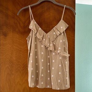 Old Navy Tan and White Polka Dot Top